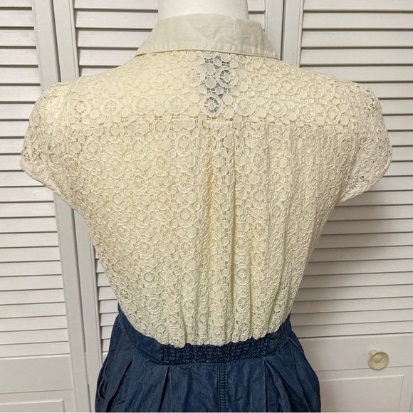 Anthropologie HD in Paris Ivory Chambray Lace and Denim Dress Country Size 8 - Picture 6 of 15